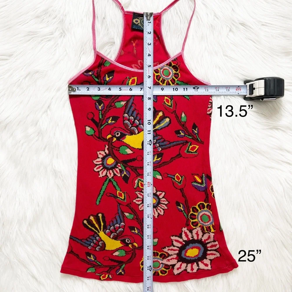 SOLD-Free People Tropical Bird Print Ribbed Red Tank Top - Picture 8 of 8